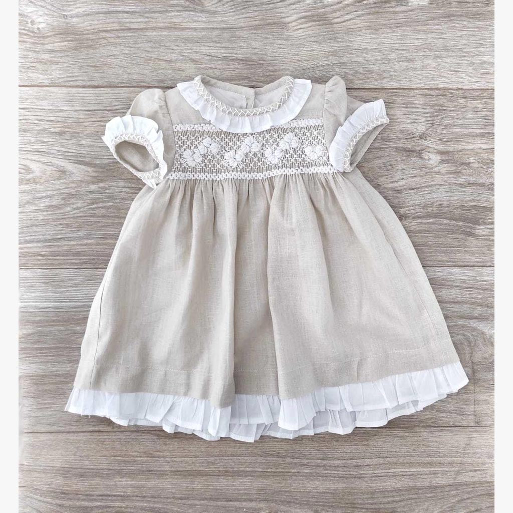 newborn smocked dress Federica Linen Smocked Dress, Oat, 9M