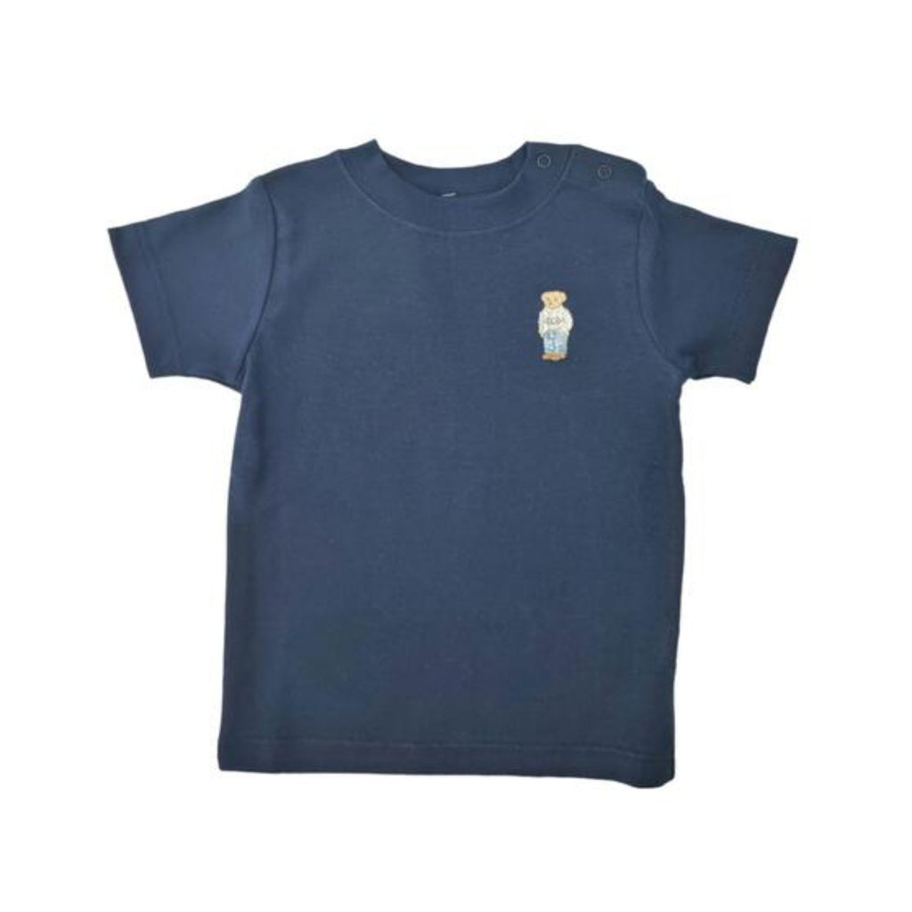 Pima Cotton T-shirt Embroidered Bear, Blue