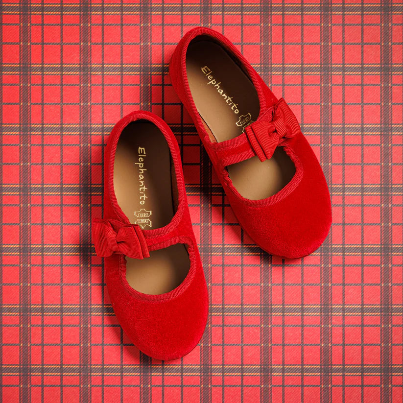 Velvet Bow Mary Jane Red