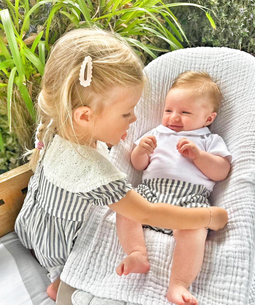 Capri Linen Dress , Grey & White Stripes