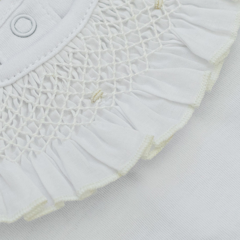 Smocked Long Sleeve Bodysuit, White