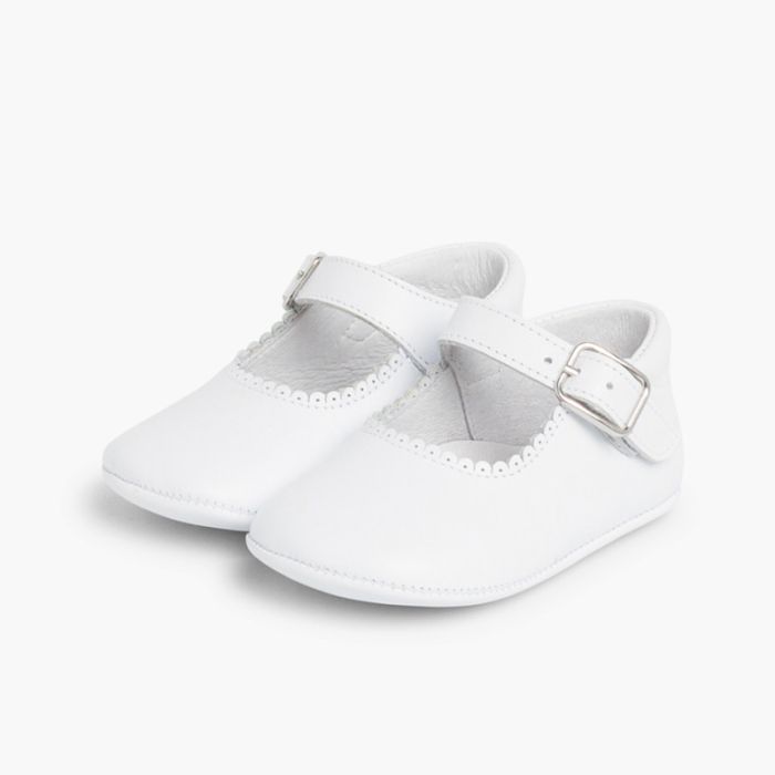Soft Leather Buckle Up Baby Merceditas - White