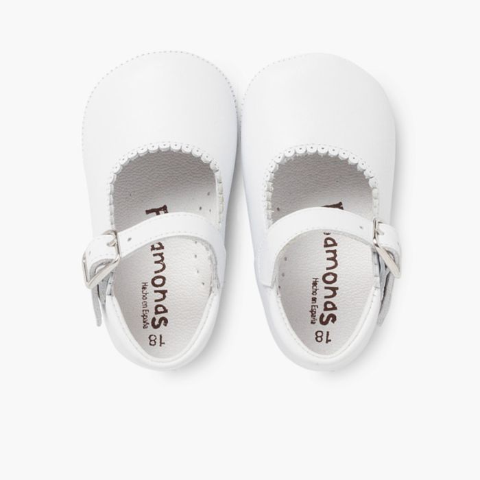 Soft Leather Buckle Up Baby Merceditas - White