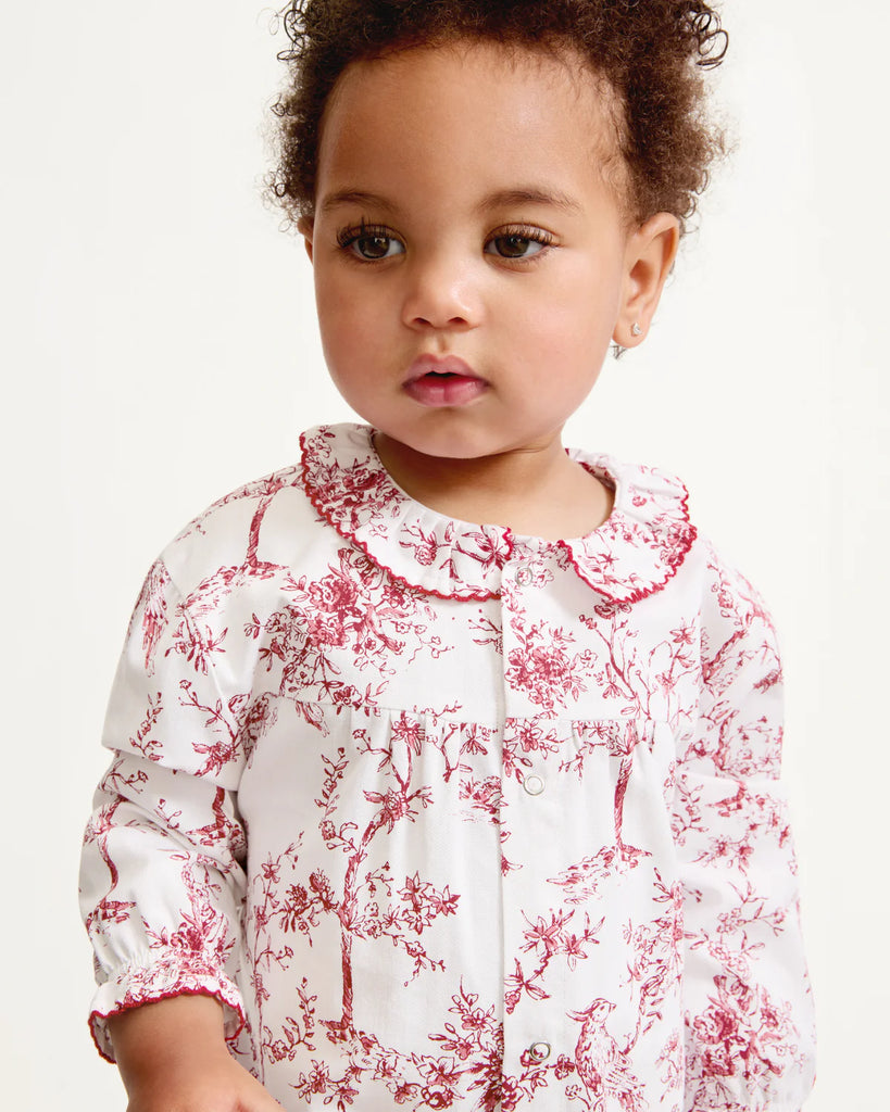 Baby's Twill Madeline Romper in Red Timeless Toile