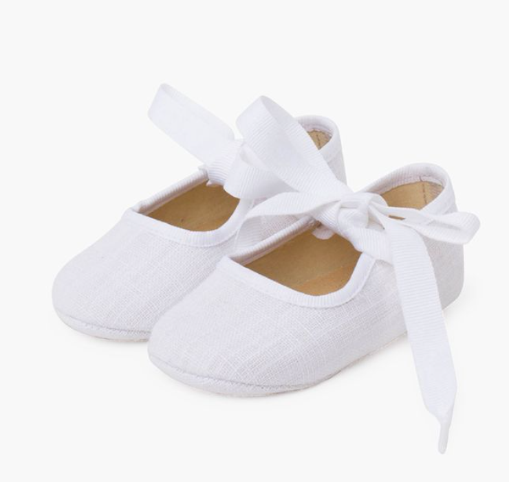Merceditas baby linen with faya bow - White