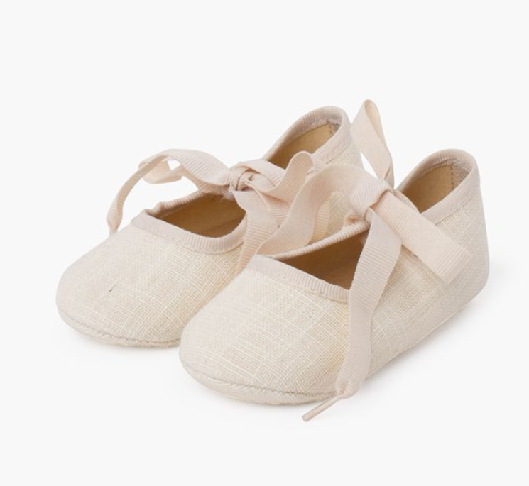 Merceditas baby linen with faya bow - Beige