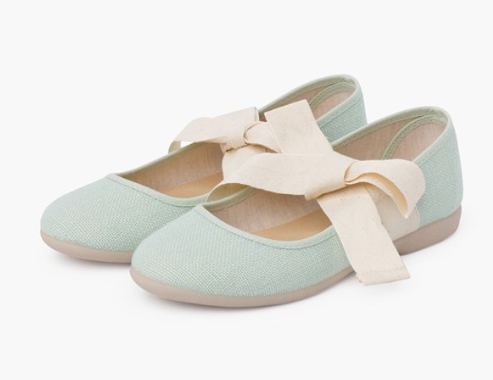 Mercedita Linen with Ecru Bow - Mint