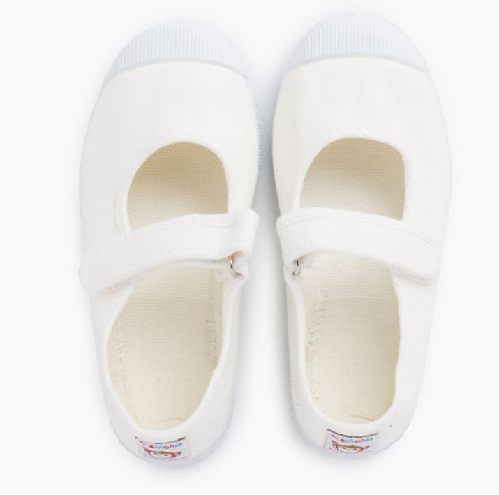 Merceditas Rubber Toe Adhesive Closure - White