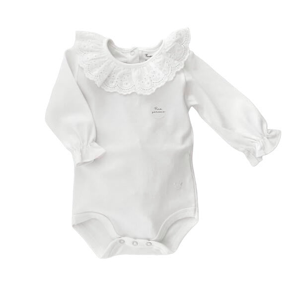 Broderie Long Sleeve Bodysuit, White