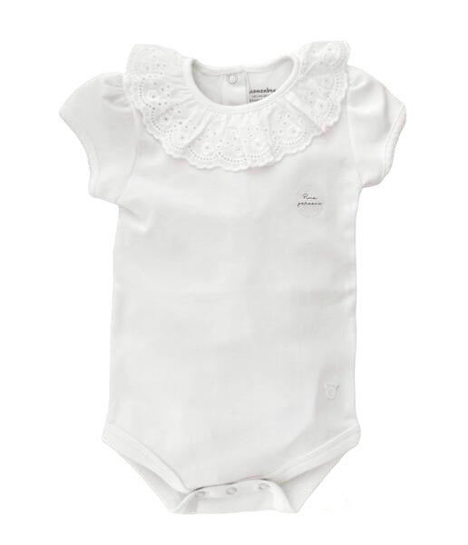 Broderie Short Sleeve Bodysuit, White