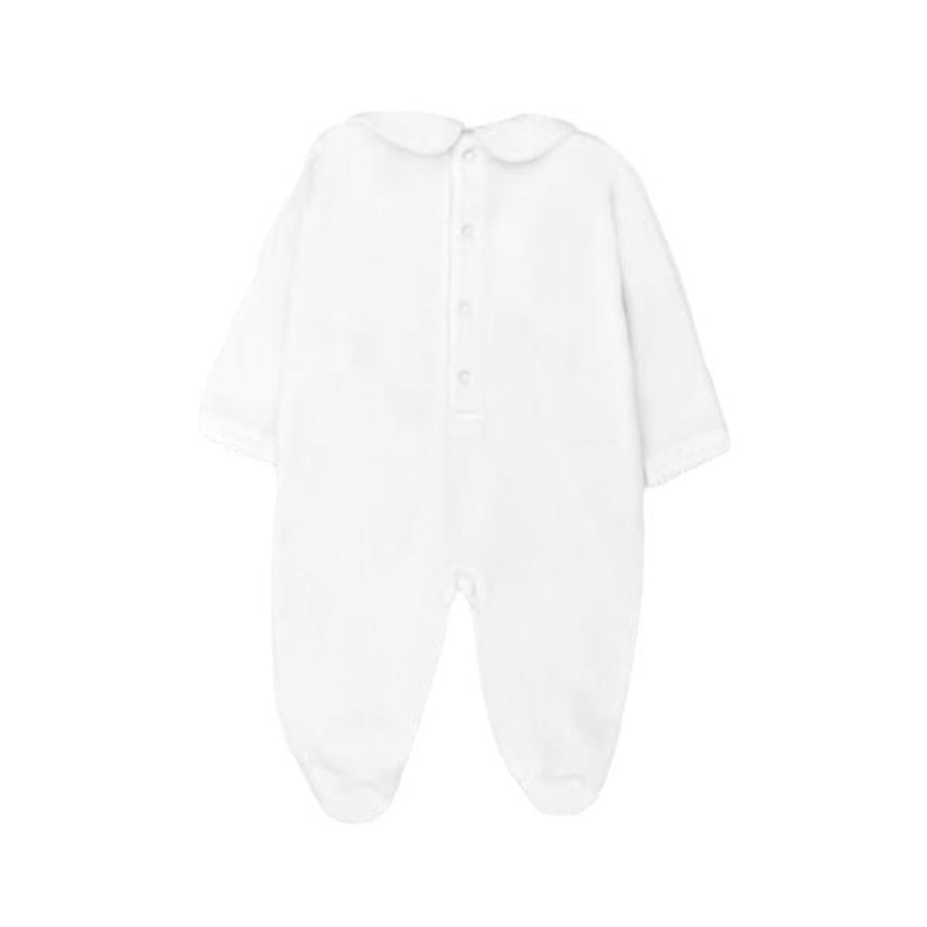 Hand Smocked Velvet Playsuit, White