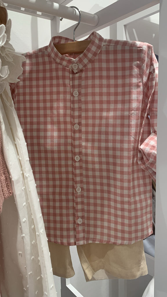 MAO SHIRT GINHAM PINK LONG SLEEVE (HANNA)