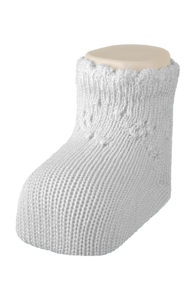 Newborn Openwork Scottish Yarn Socks, White
