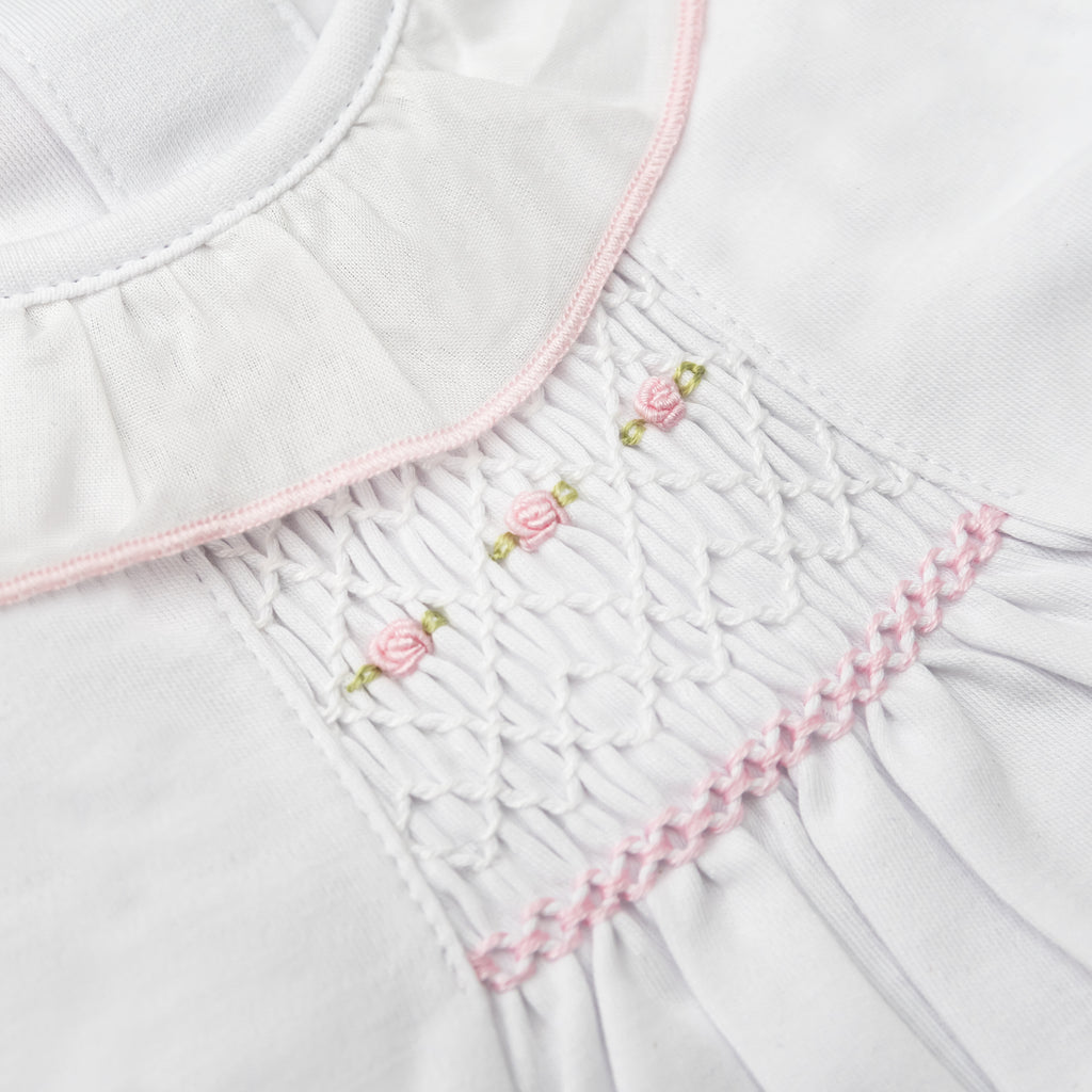 Smock Romper Pima Sleeveless, White & Pink