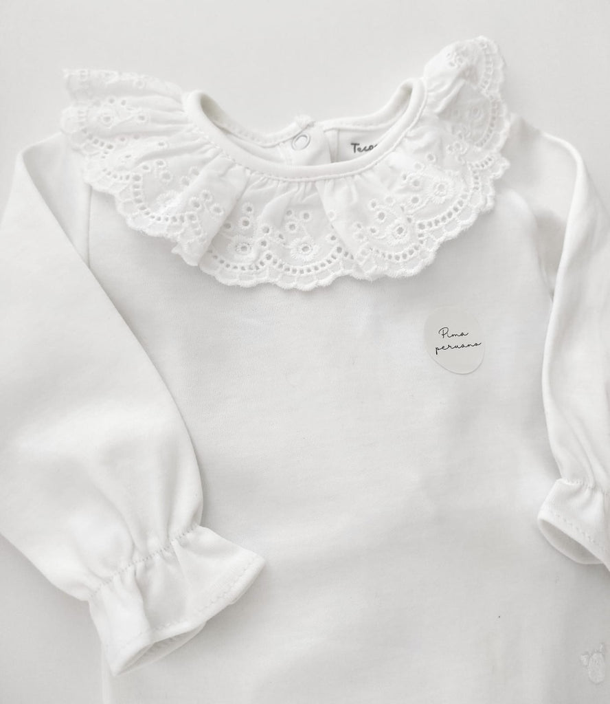 Broderie Long Sleeve Bodysuit, White