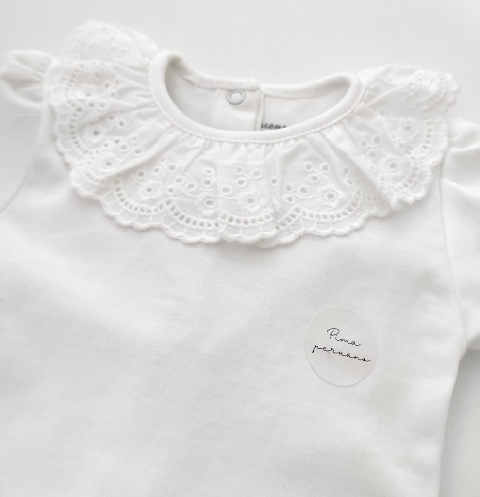 Broderie Short Sleeve Bodysuit, White