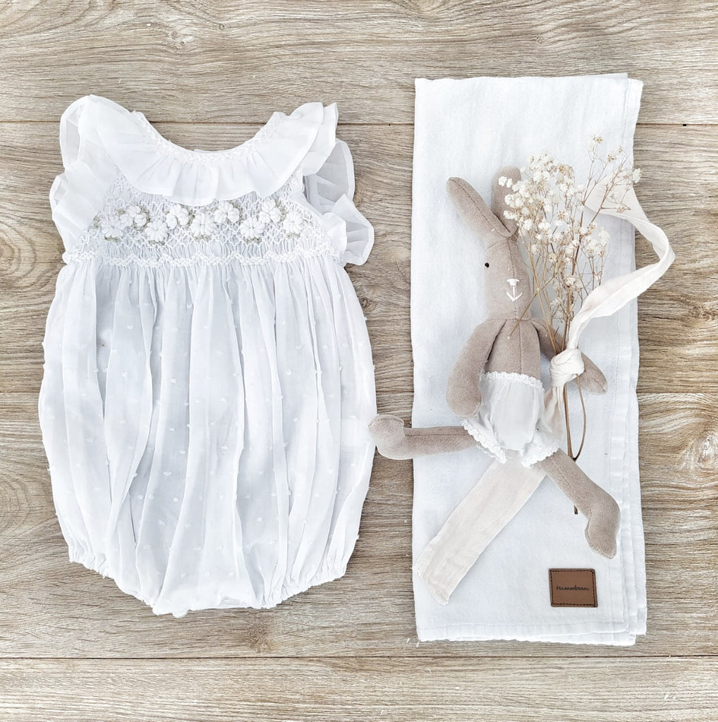 Voile Smocked Romper, OffWhite